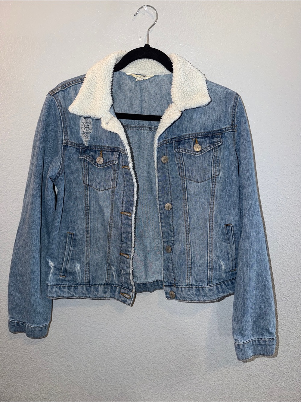 Women's Light Blue Denim Sherpa Collar Jacket